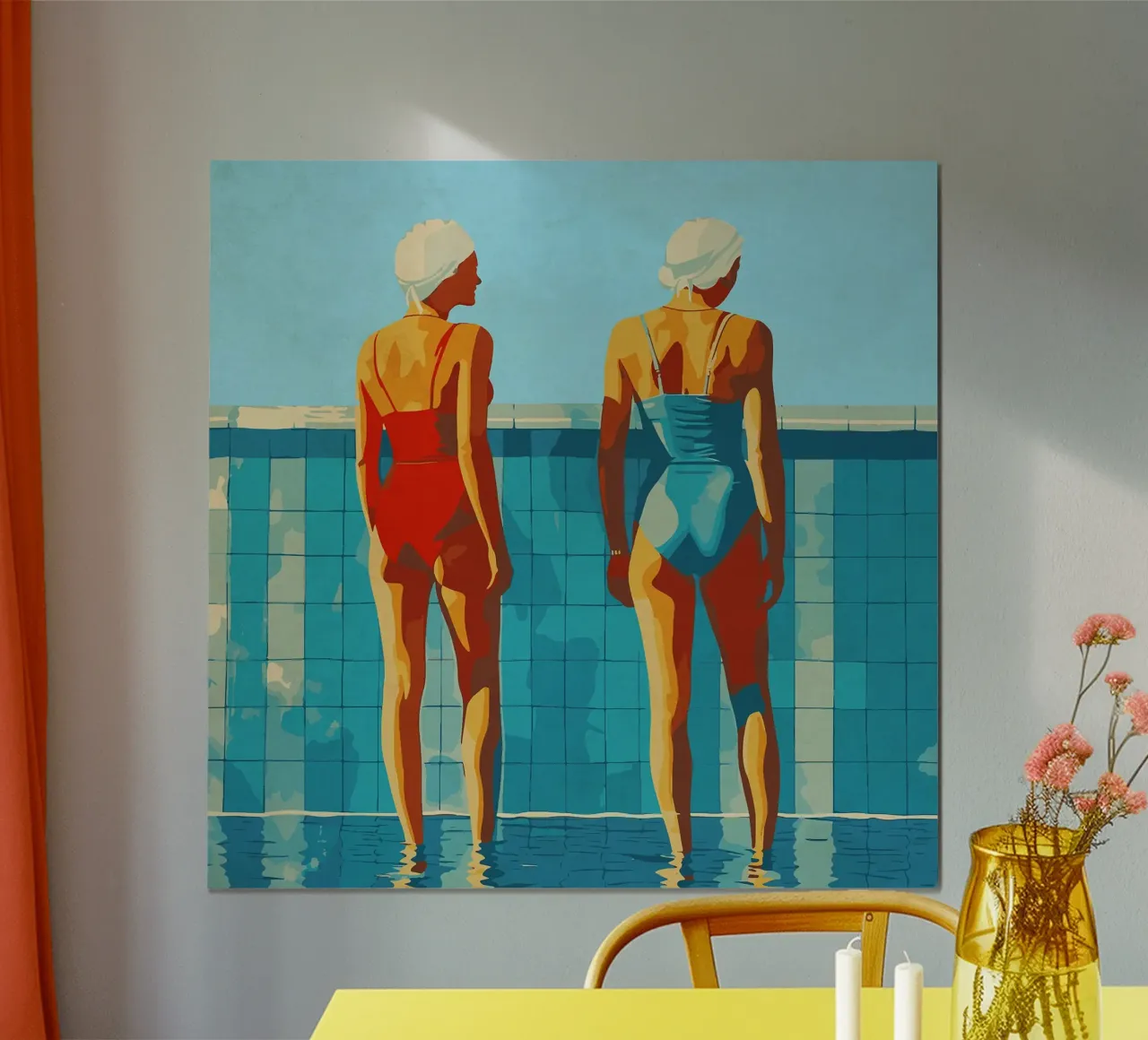 Donne in piscina poster con telaio in alluminio da Rita
