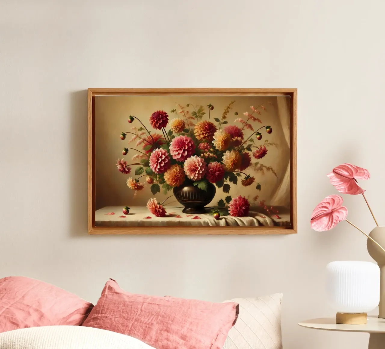 Victorian Dahlia Bouquet canvas with Floater frame by VintageBotanics