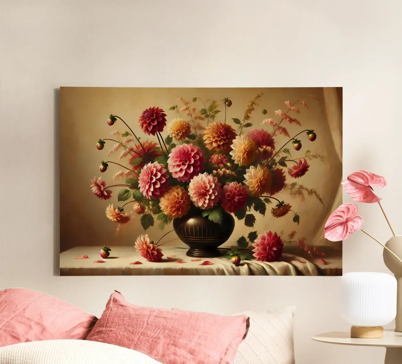 Victorian Dahlia Bouquet canvas with Floater frame by VintageBotanics