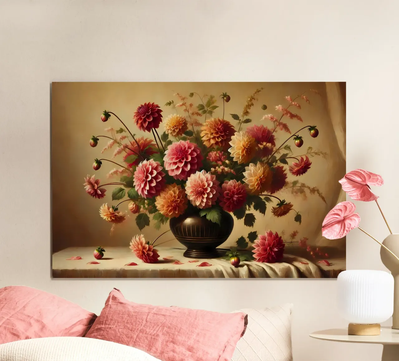 Bouquet di dalia vittoriana poster con telaio in legno da VintageBotanics