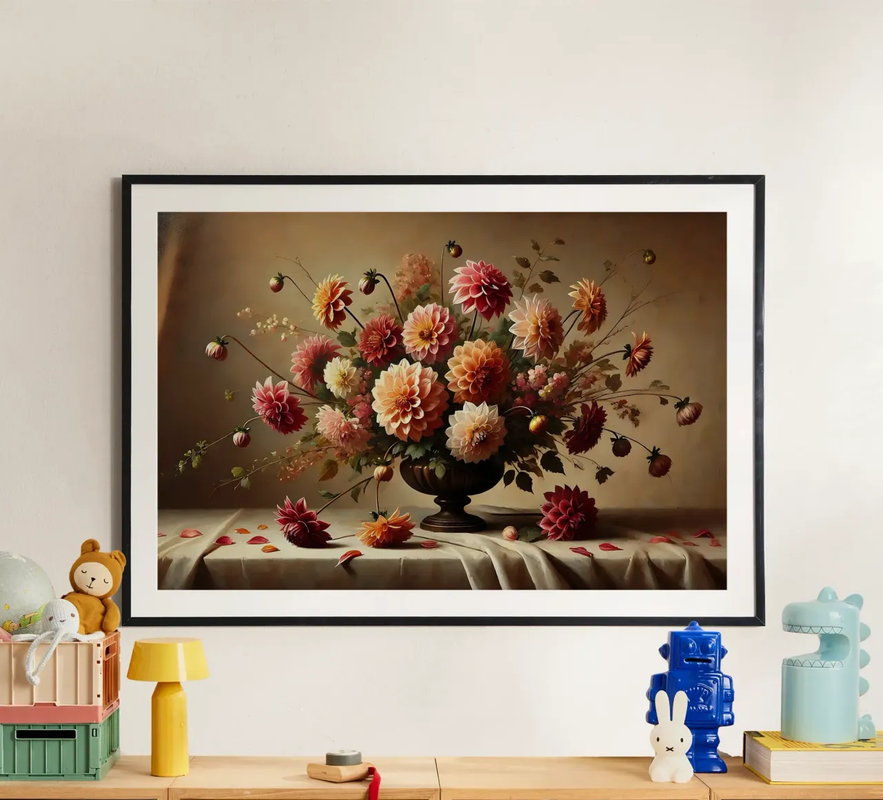 Bouquet di dalia vittoriana poster con telaio in alluminio da VintageBotanics