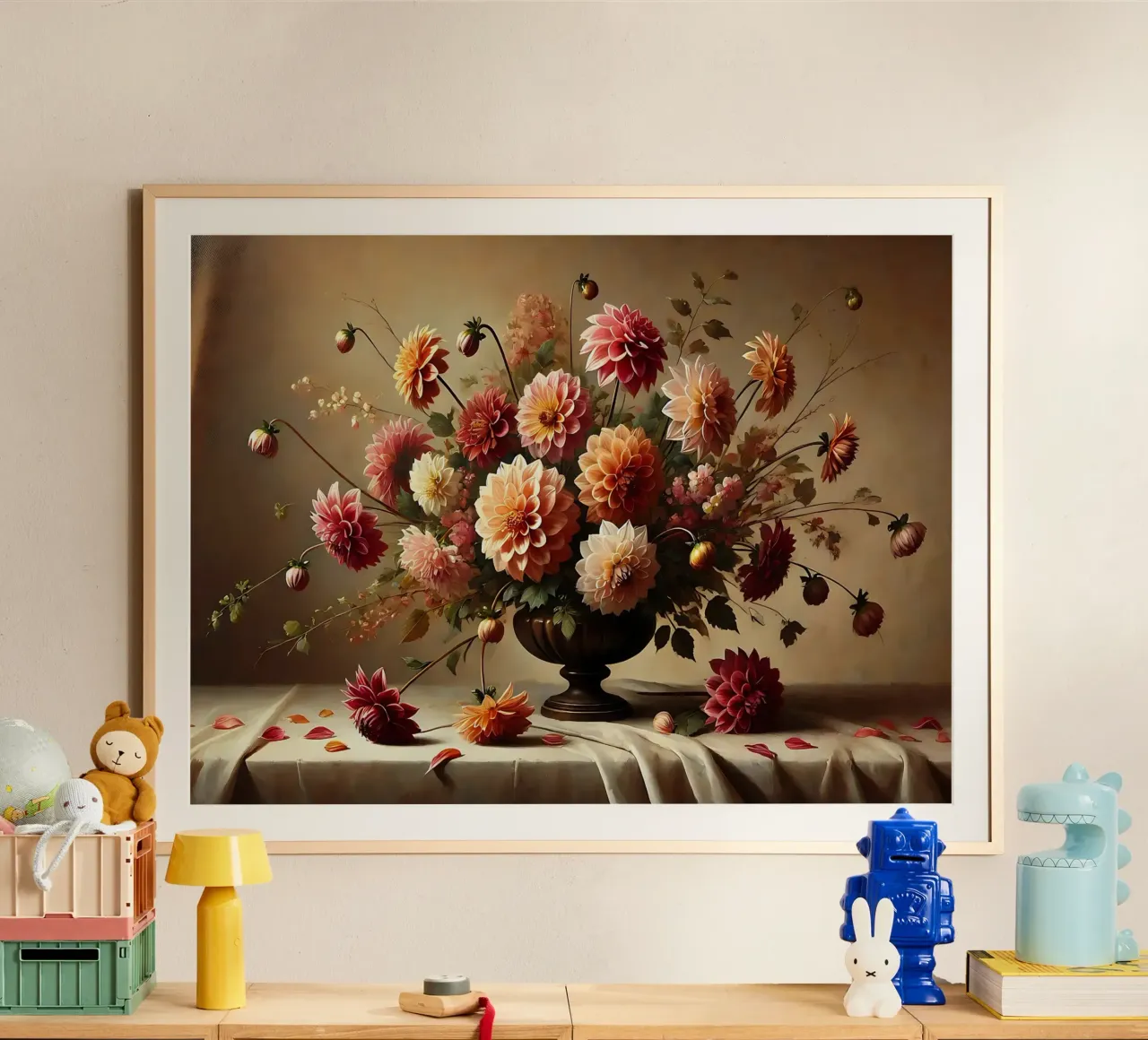 Bouquet di dalia vittoriana poster con telaio in alluminio da VintageBotanics