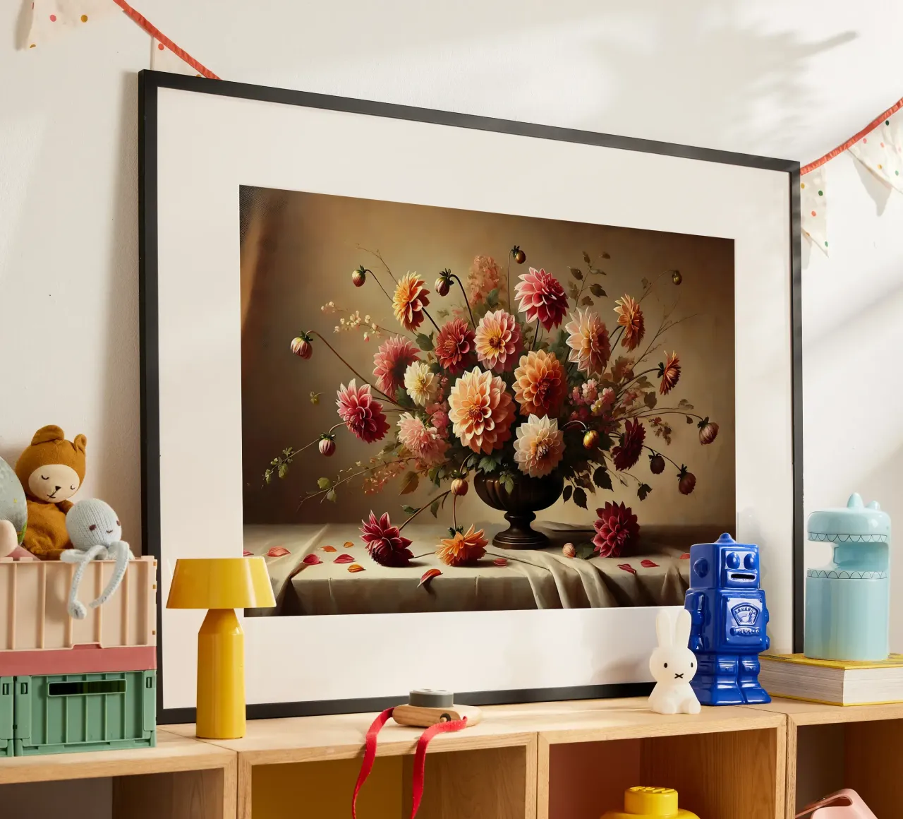 Bouquet di dalia vittoriana poster con telaio in alluminio da VintageBotanics