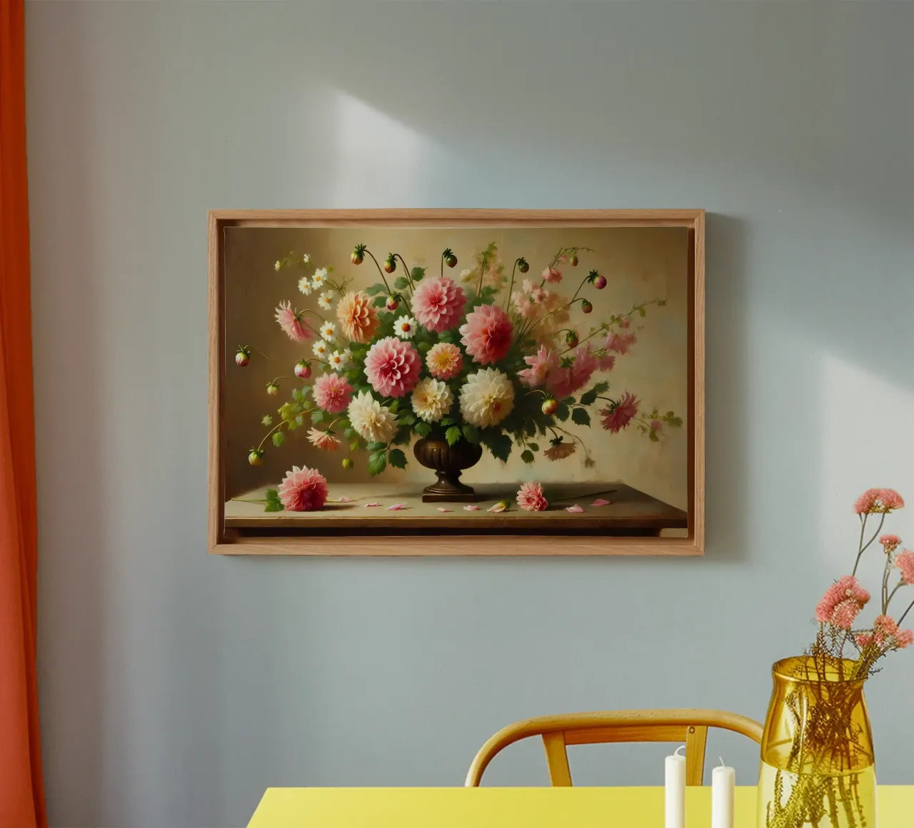 Victorian Dahlia Bouquet canvas with Floater frame by VintageBotanics