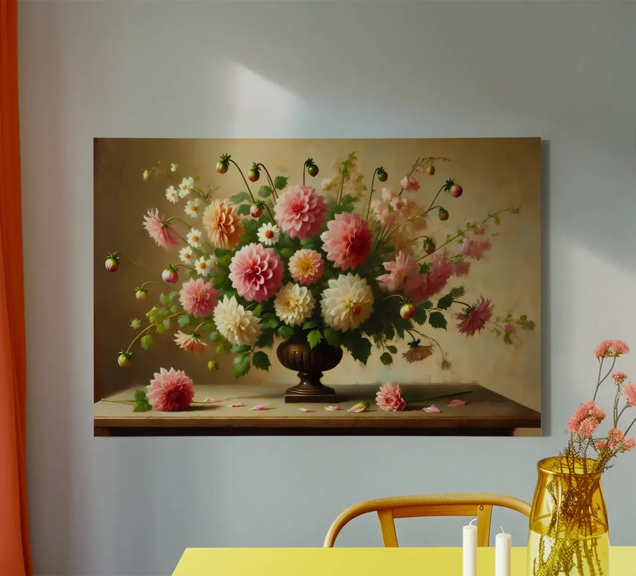Victorian Dahlia Bouquet canvas with Floater frame by VintageBotanics