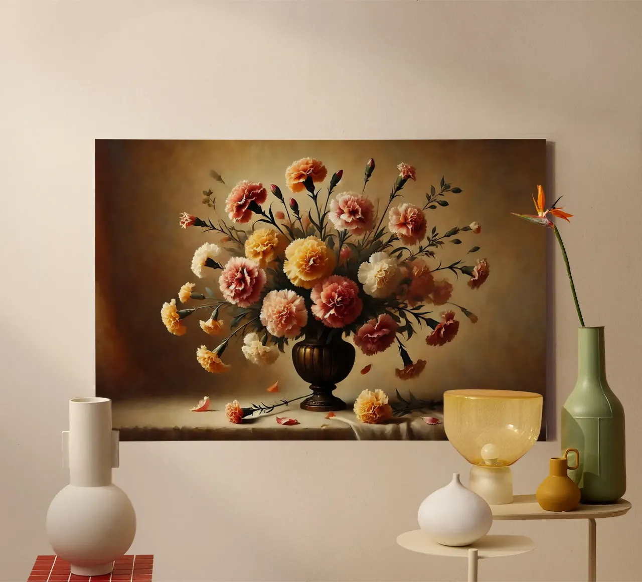 Bouquet di garofani vittoriano tela con Cornice a cassetta da VintageBotanics