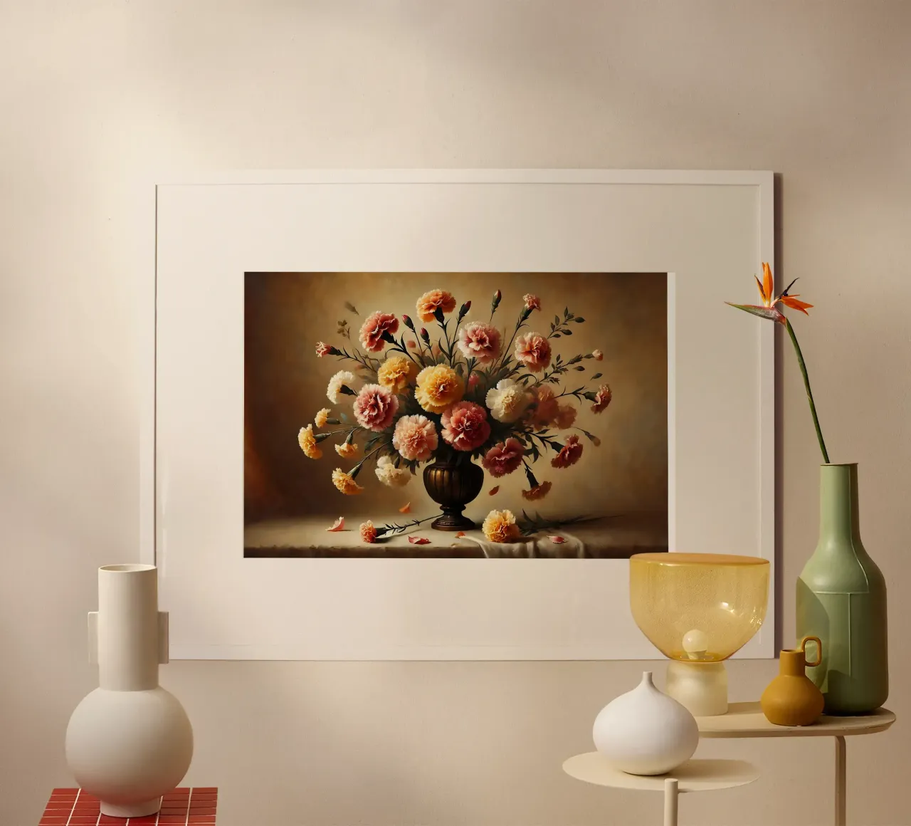 Bouquet di garofani vittoriano poster con telaio in alluminio da VintageBotanics