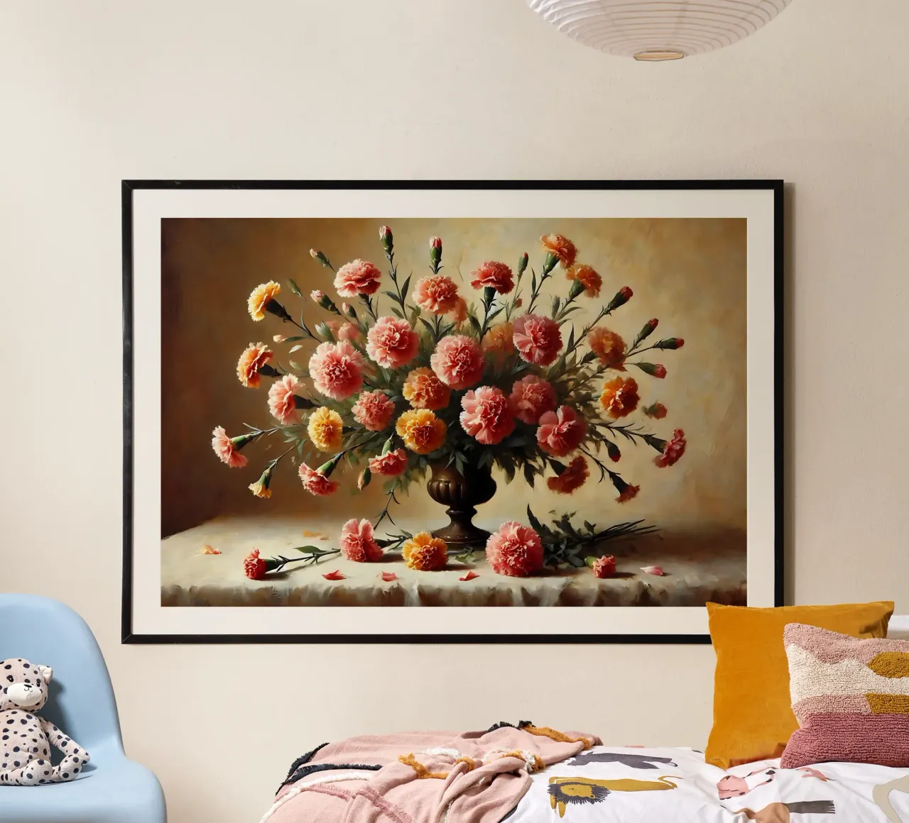 Bouquet di garofani vittoriano poster con telaio in plastica da VintageBotanics