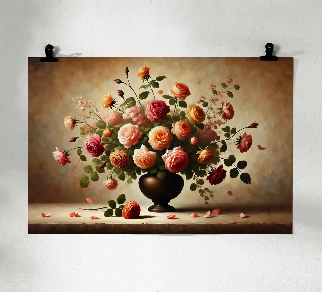 Bouquet di rose vittoriane poster con telaio in plastica da VintageBotanics