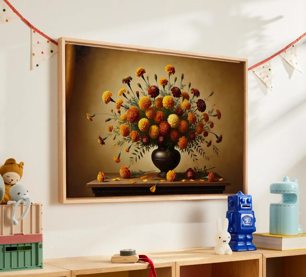 Victoriaans Goudsbloemboeket canvas met Baklijst van VintageBotanics