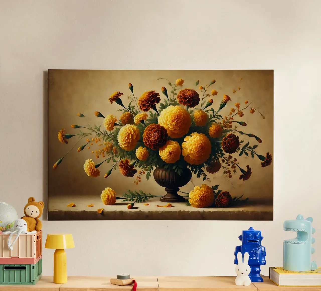 Victoriaans Goudsbloemboeket canvas met Baklijst van VintageBotanics