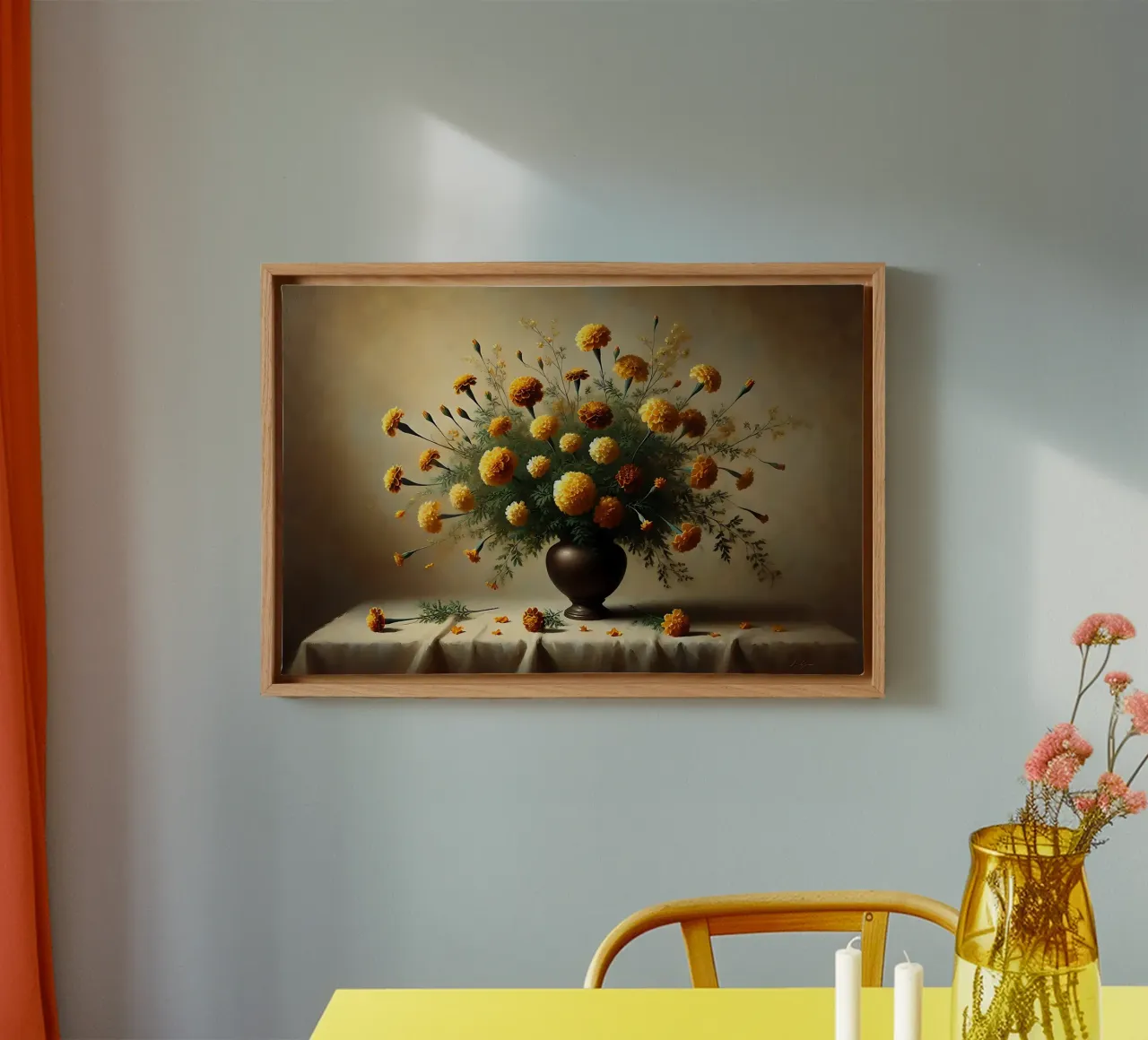 Victoriaans Goudsbloemboeket canvas met Baklijst van VintageBotanics