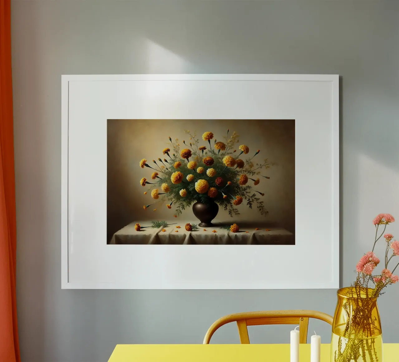 Bouquet di calendule vittoriane poster con telaio in legno da VintageBotanics