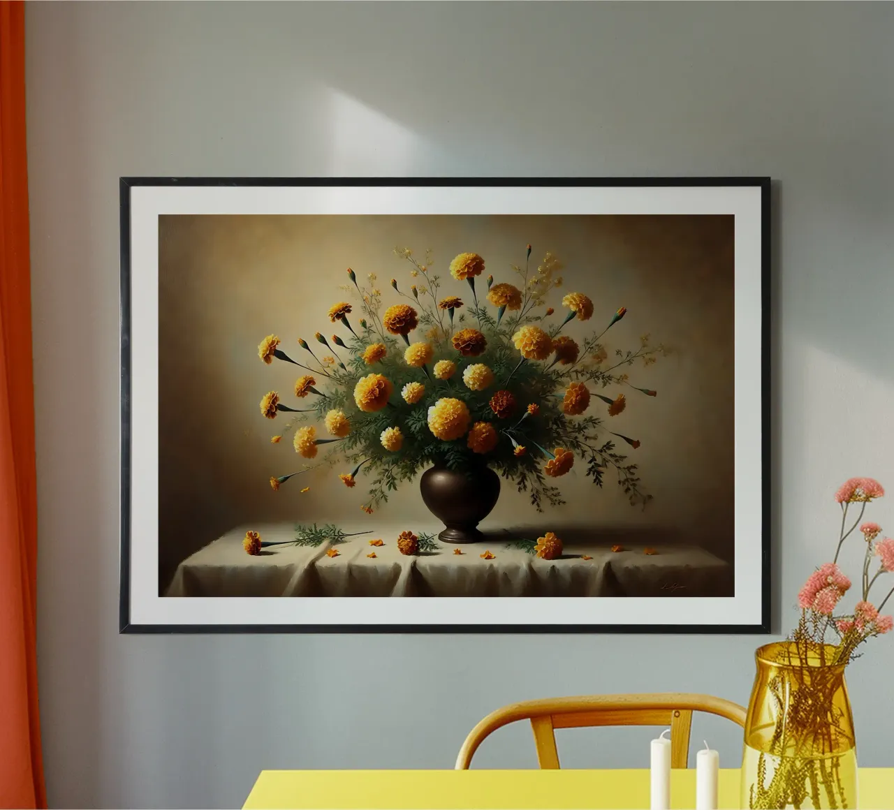 Bouquet di calendule vittoriane poster con telaio in legno da VintageBotanics
