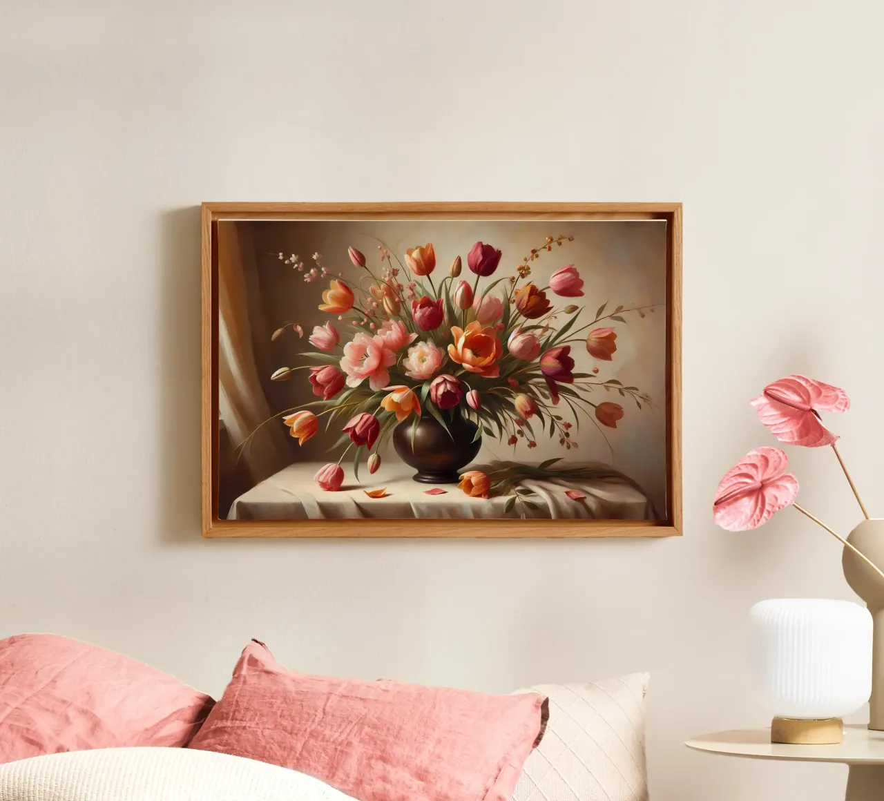 Victorian Tulip Bouquet canvas with Floater frame by VintageBotanics