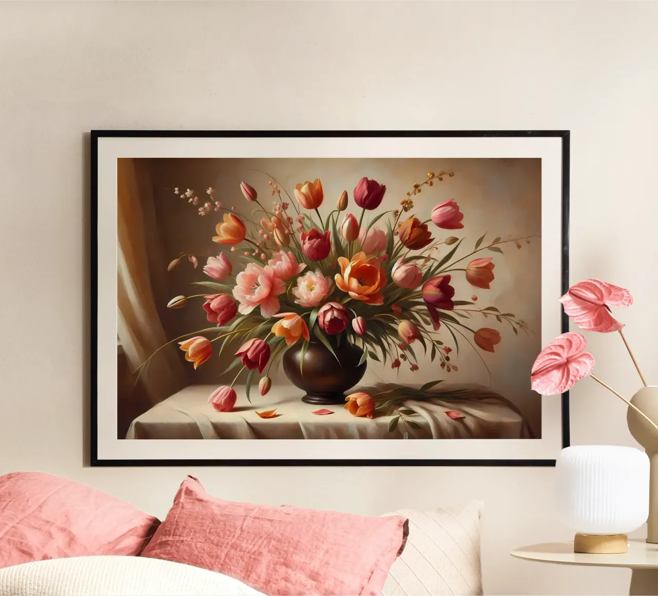Bouquet di tulipani vittoriano poster con telaio in alluminio da VintageBotanics