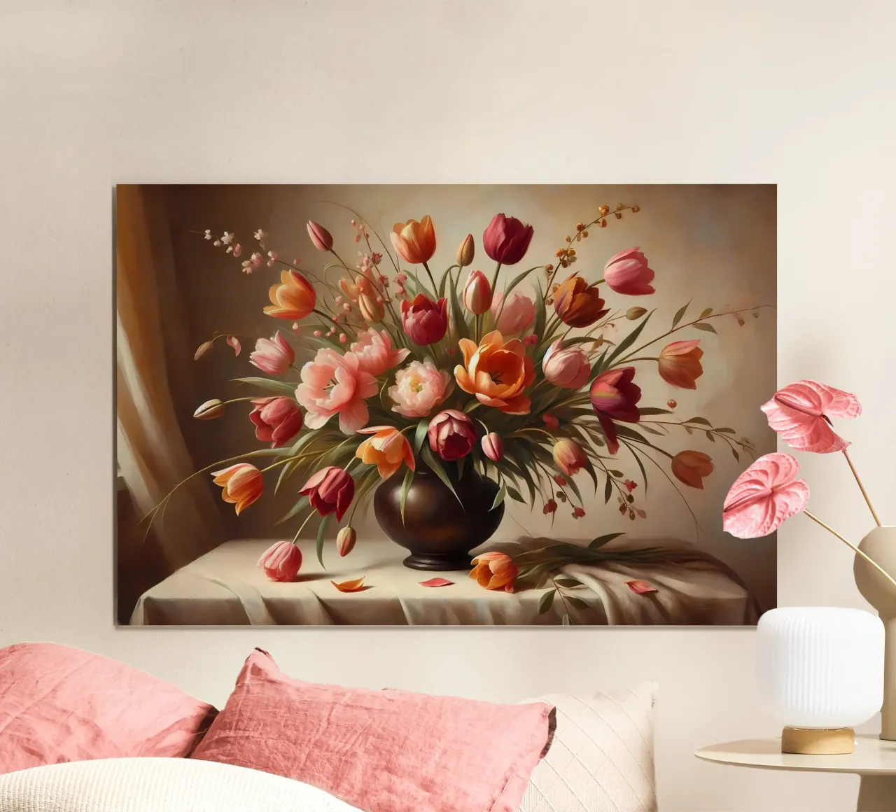 Bouquet di tulipani vittoriano poster con telaio in alluminio da VintageBotanics