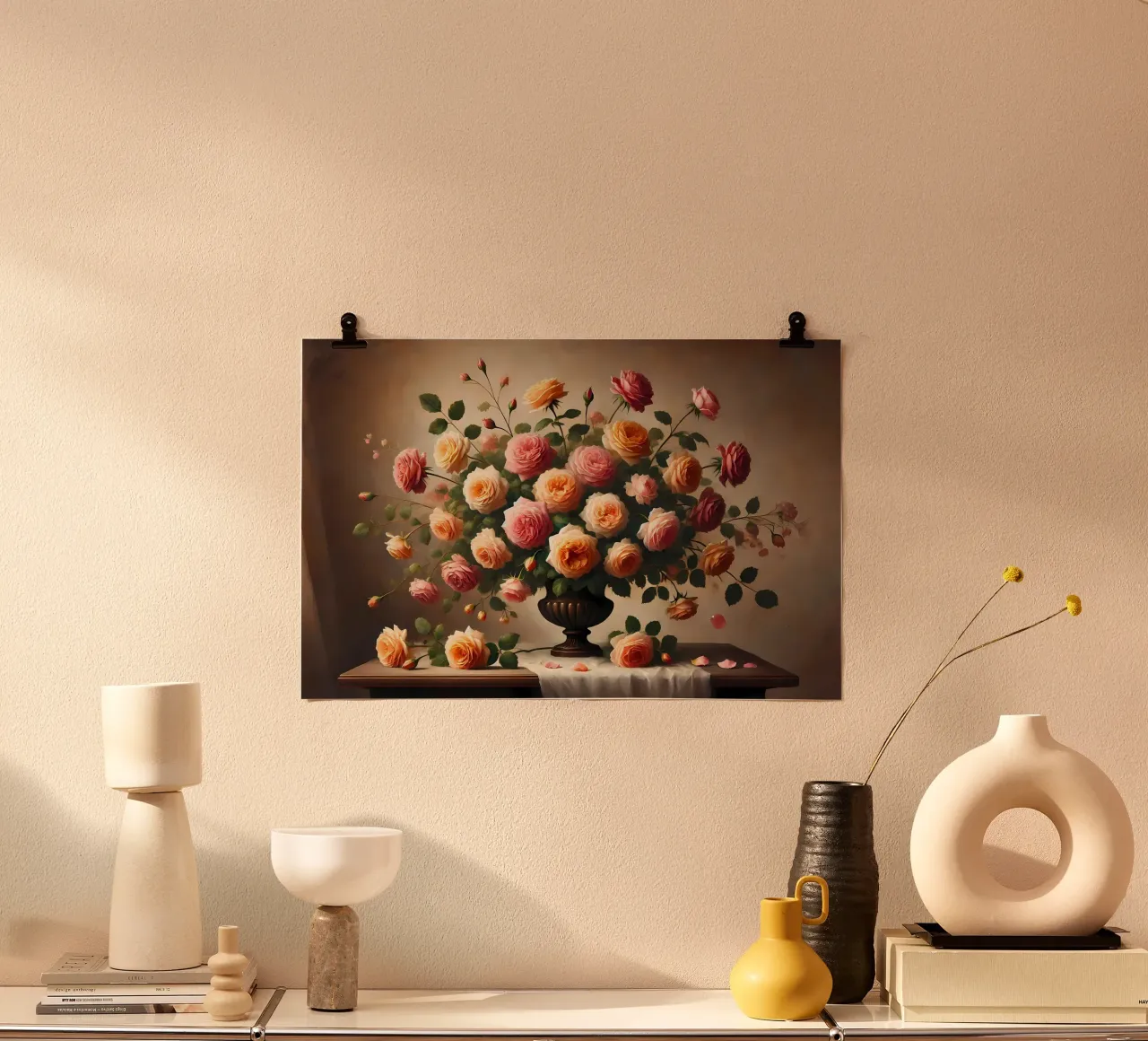 Bouquet di rose vittoriane poster con telaio in plastica da VintageBotanics