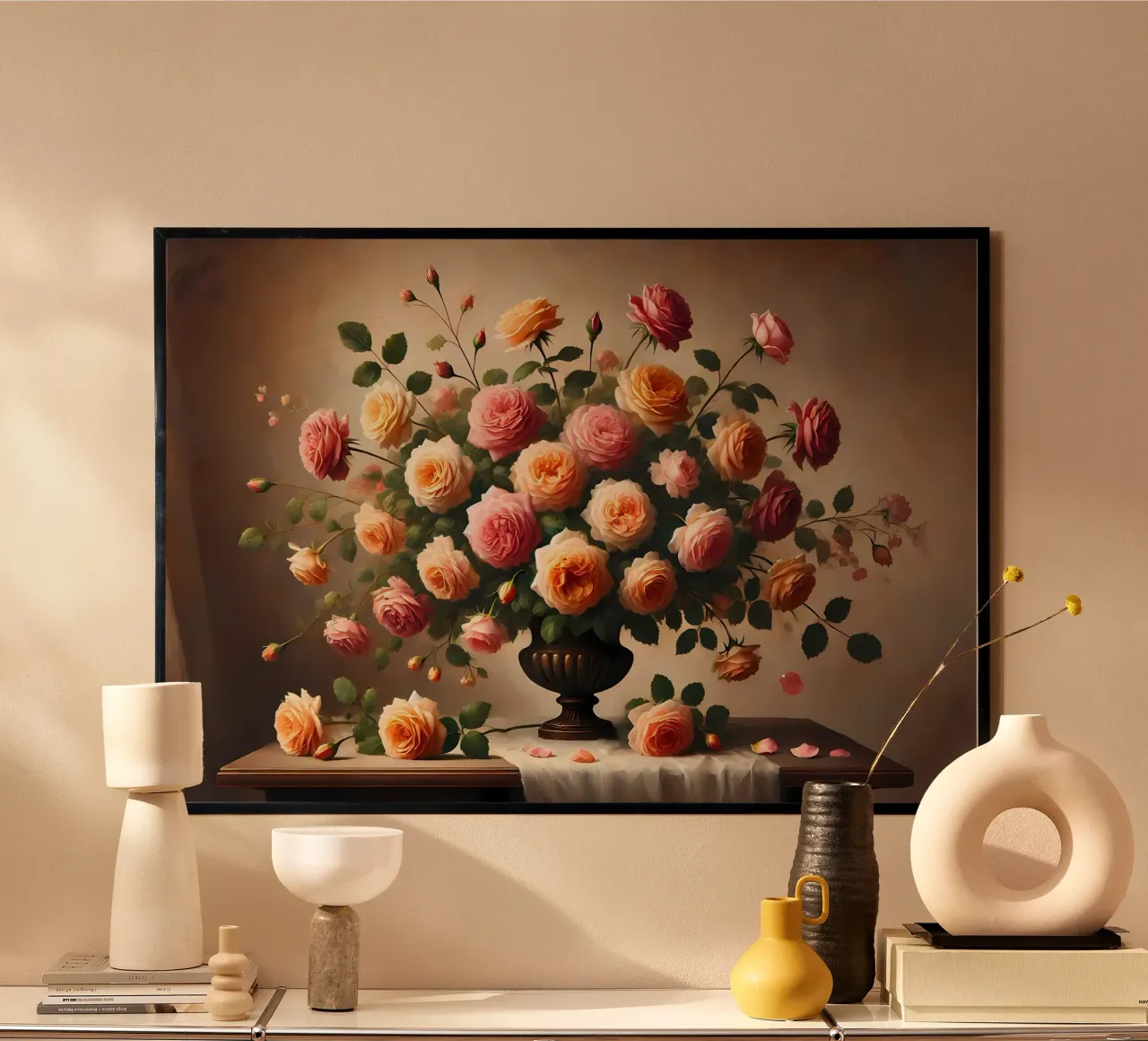 Bouquet di rose vittoriane poster con telaio in plastica da VintageBotanics