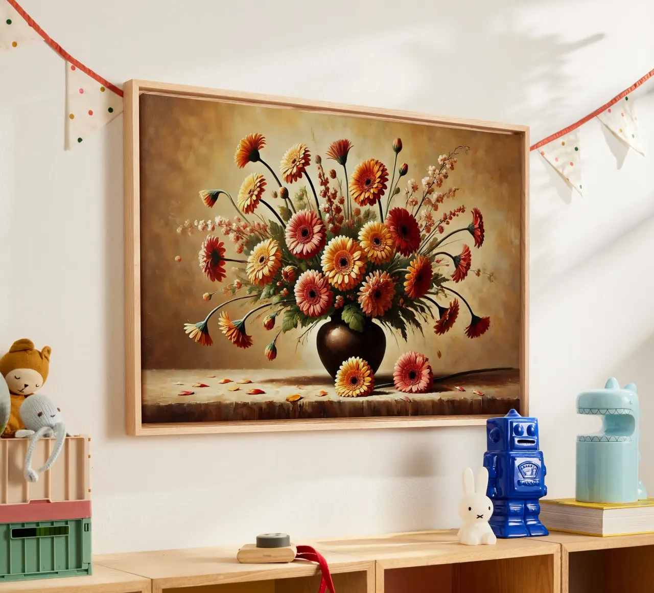 Victorian Gerbera Bouquet canvas with Floater frame by VintageBotanics