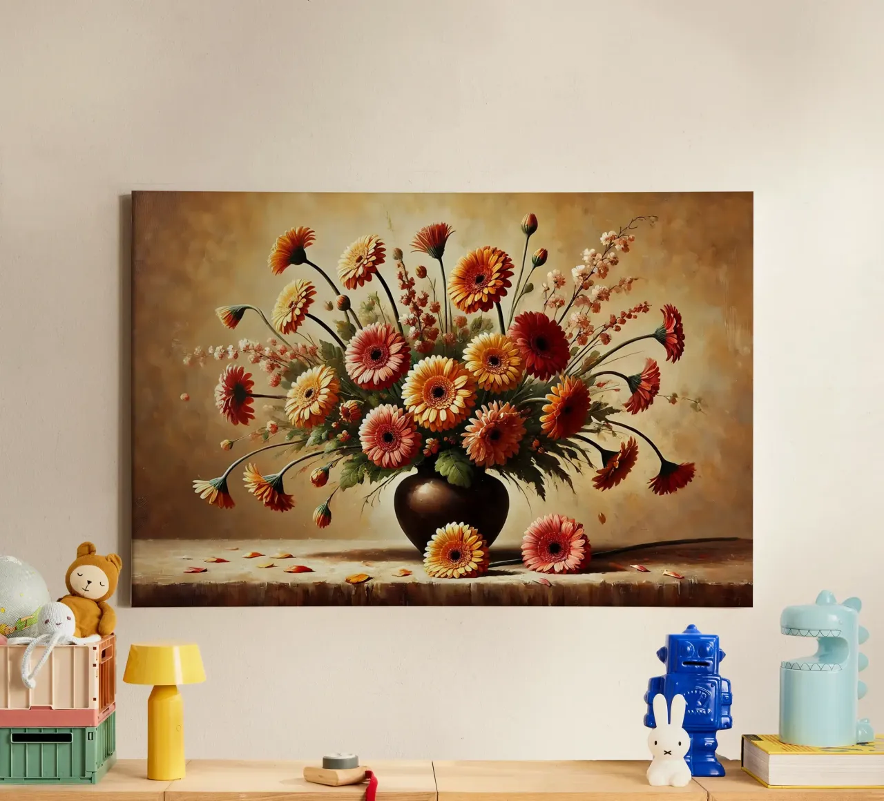Victorian Gerbera Bouquet canvas with Floater frame by VintageBotanics