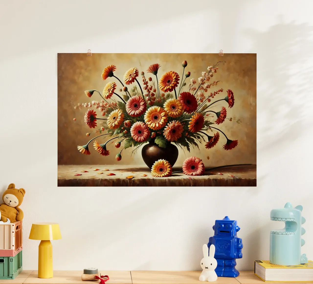 Bouquet di gerbera vittoriano poster con telaio in plastica da VintageBotanics