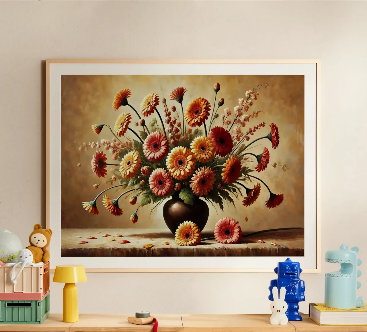 Bouquet di gerbera vittoriano poster con telaio in plastica da VintageBotanics