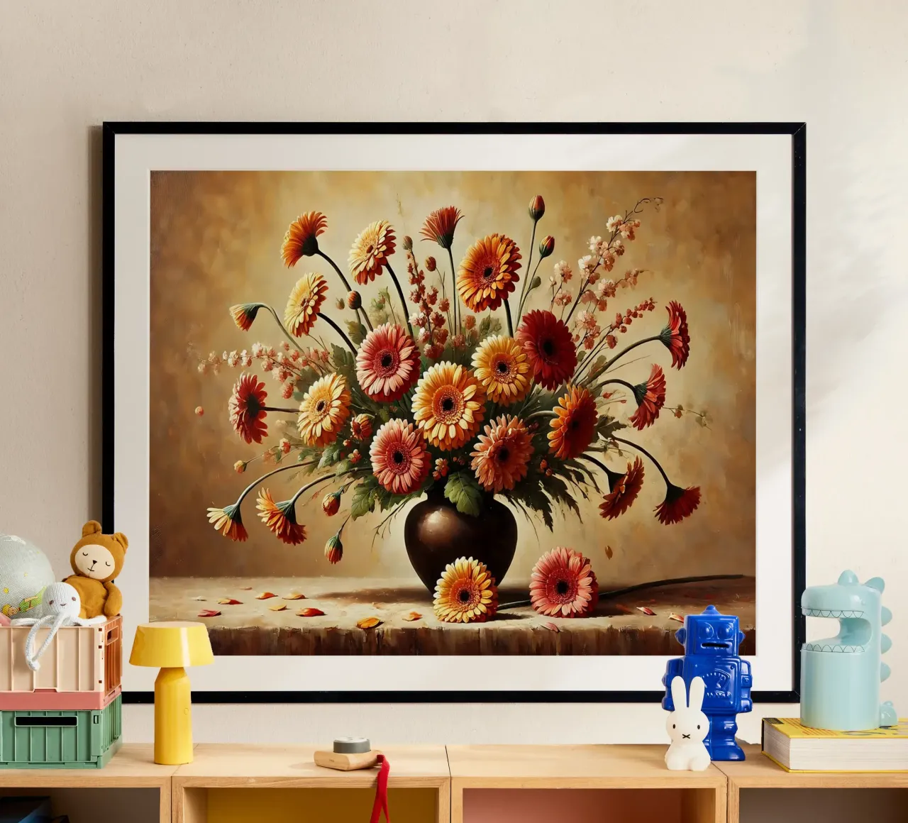 Bouquet di gerbera vittoriano poster con telaio in plastica da VintageBotanics