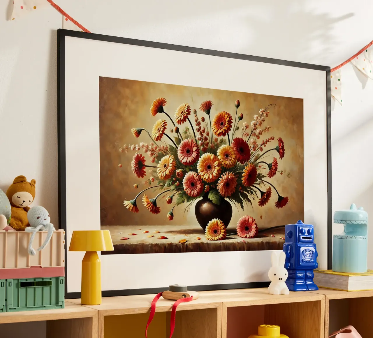 Bouquet di gerbera vittoriano poster con telaio in plastica da VintageBotanics
