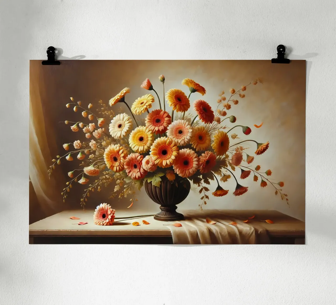 Bouquet di gerbera vittoriano poster con telaio in plastica da VintageBotanics