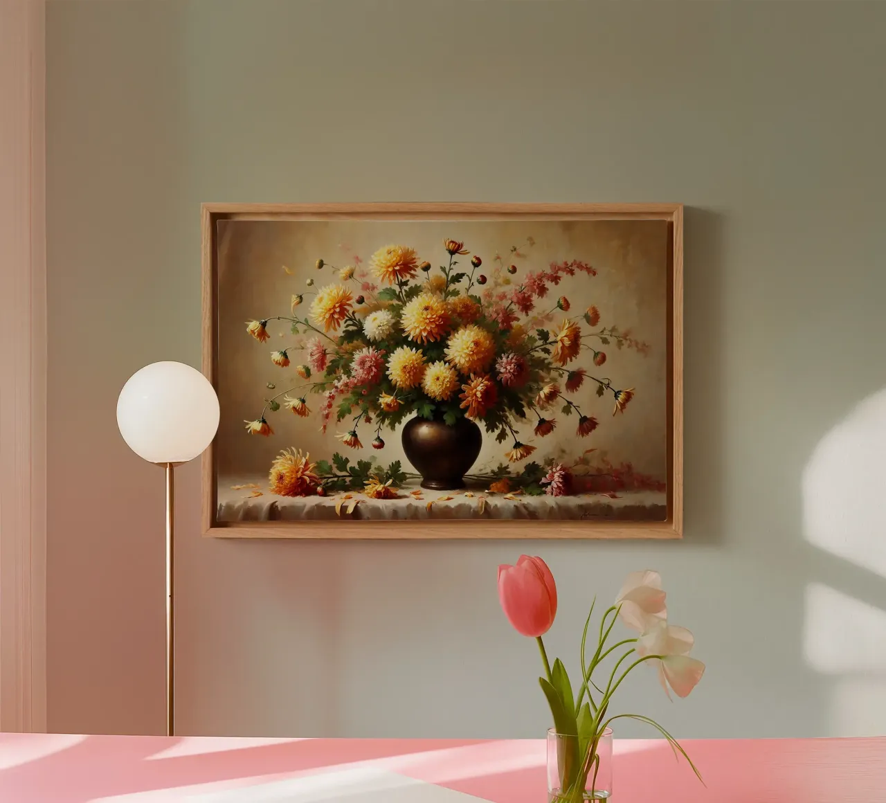 Viktorianischer Chrysanthemenstrauß Leinwand mit Schattenfugenrahmen von VintageBotanics
