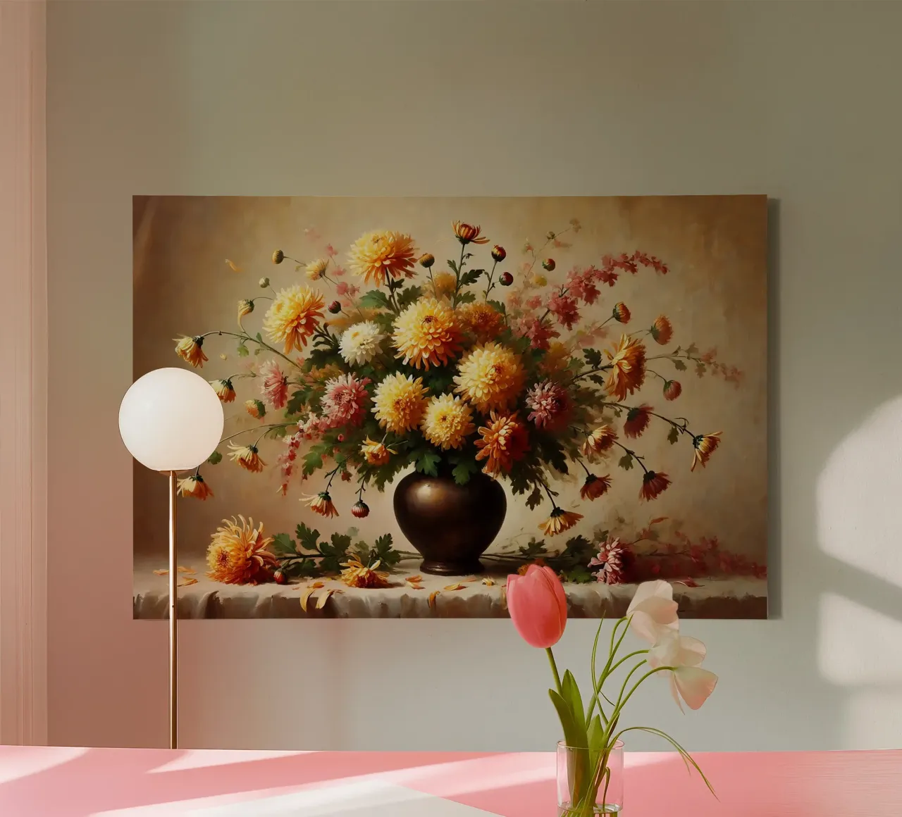 Viktorianischer Chrysanthemenstrauß Leinwand mit Schattenfugenrahmen von VintageBotanics