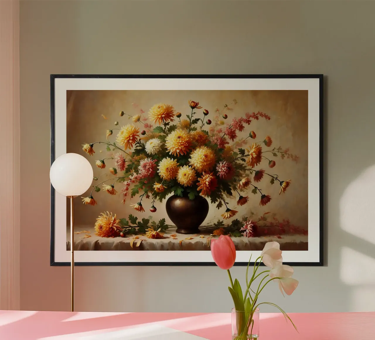 Bouquet vittoriano di crisante poster con telaio in legno da VintageBotanics