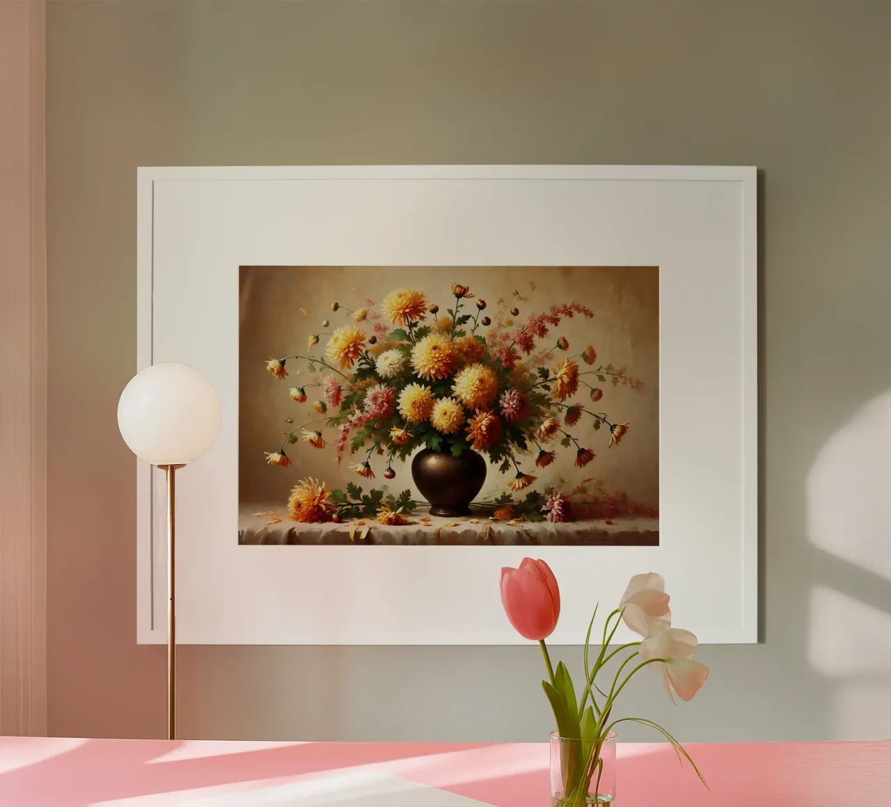 Bouquet vittoriano di crisante poster con telaio in legno da VintageBotanics