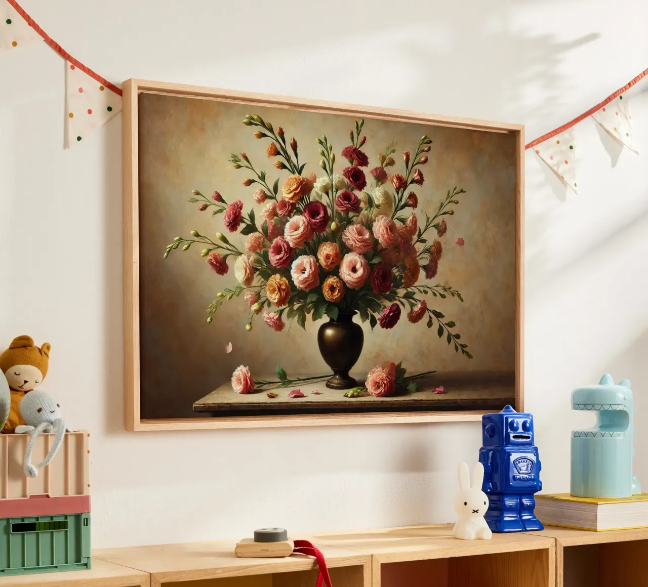 Bouquet vittoriano di eustoma tela con Cornice a cassetta da VintageBotanics
