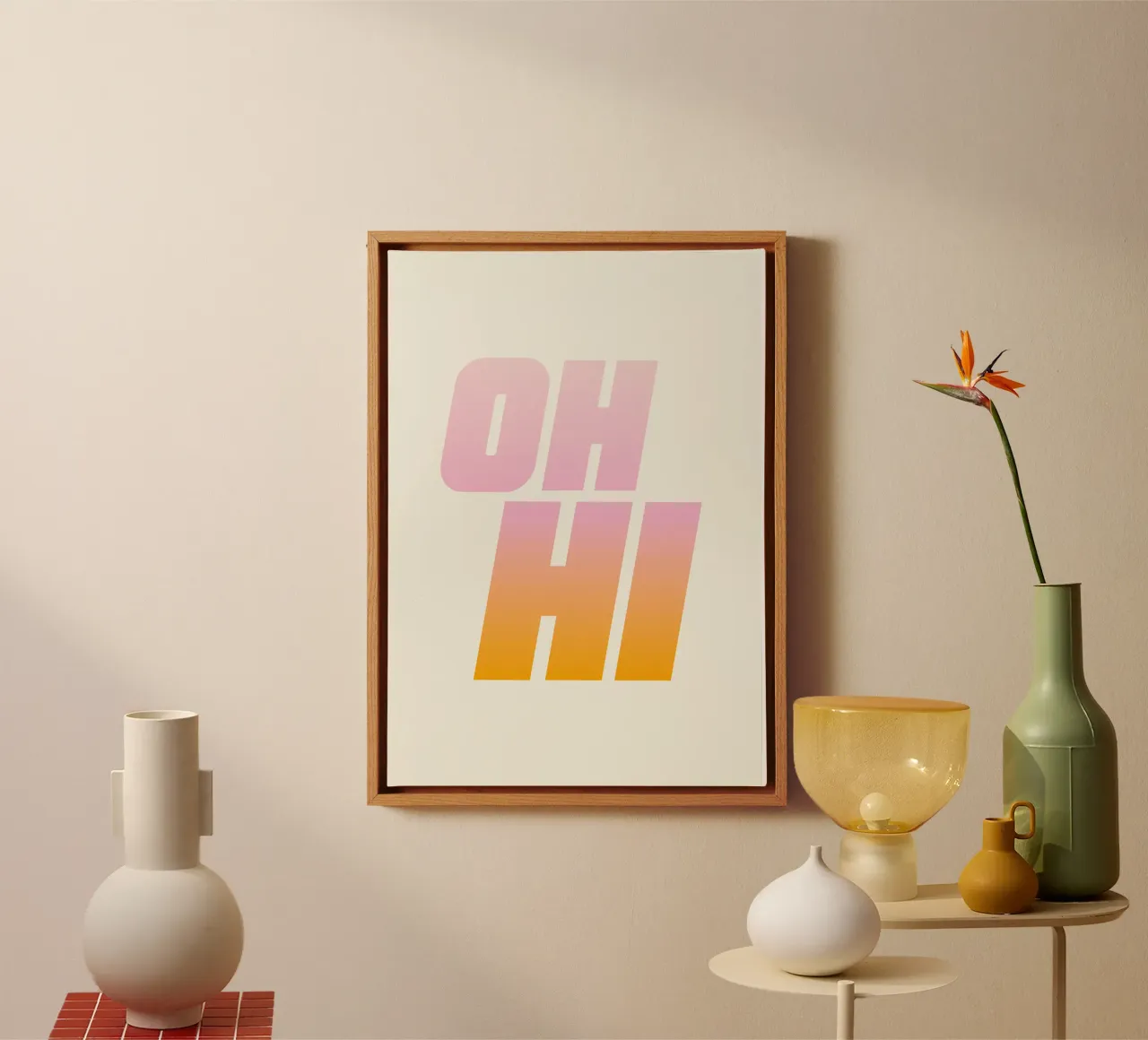 Oh Hi - beige tela con Cornice a cassetta da Katja Stehle Design