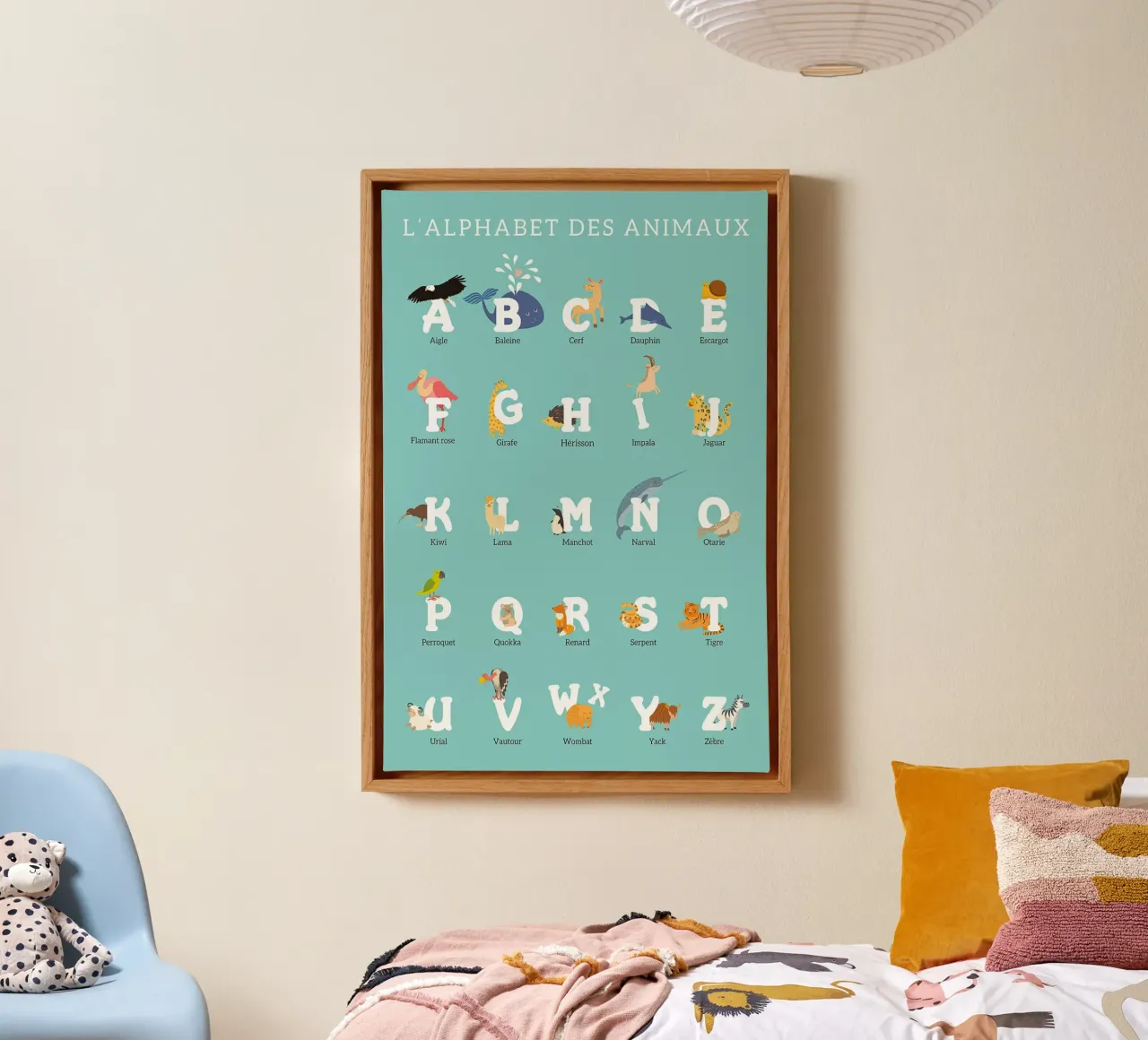 Alphabet der Tiere Französisch Leinwand mit Schattenfugenrahmen von MelisaArt