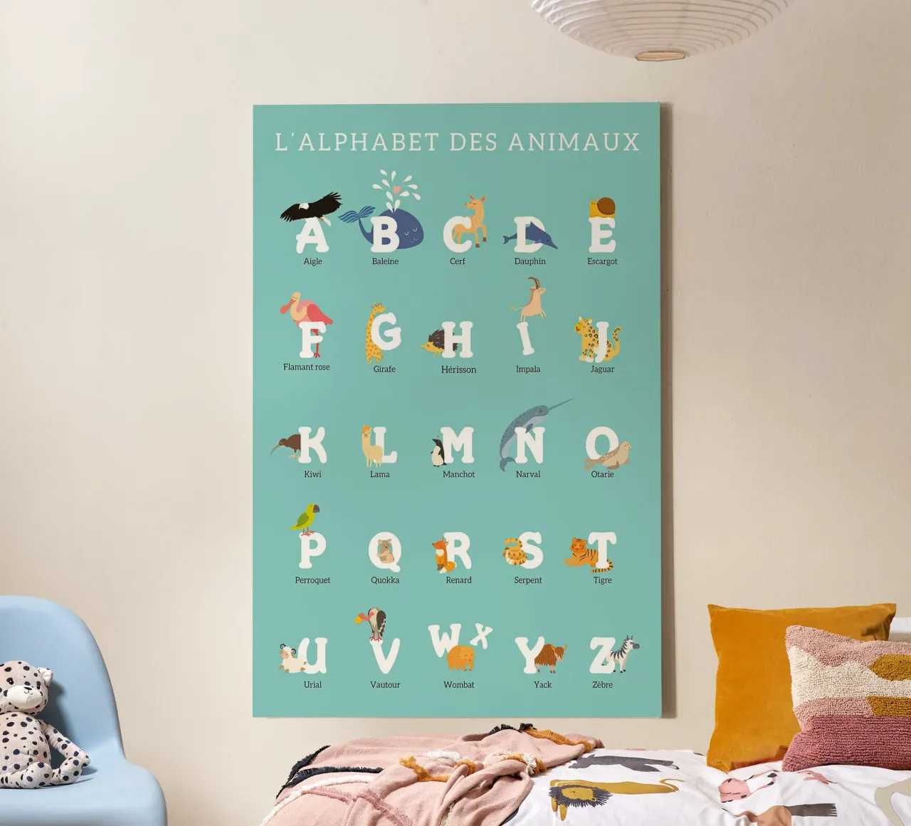 Alphabet der Tiere Französisch Leinwand mit Schattenfugenrahmen von MelisaArt