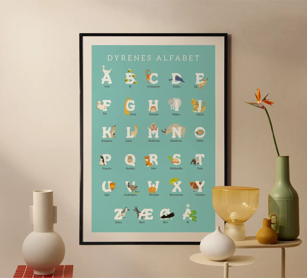 Animali Alfabeto Danese poster con telaio in plastica da MelisaArt
