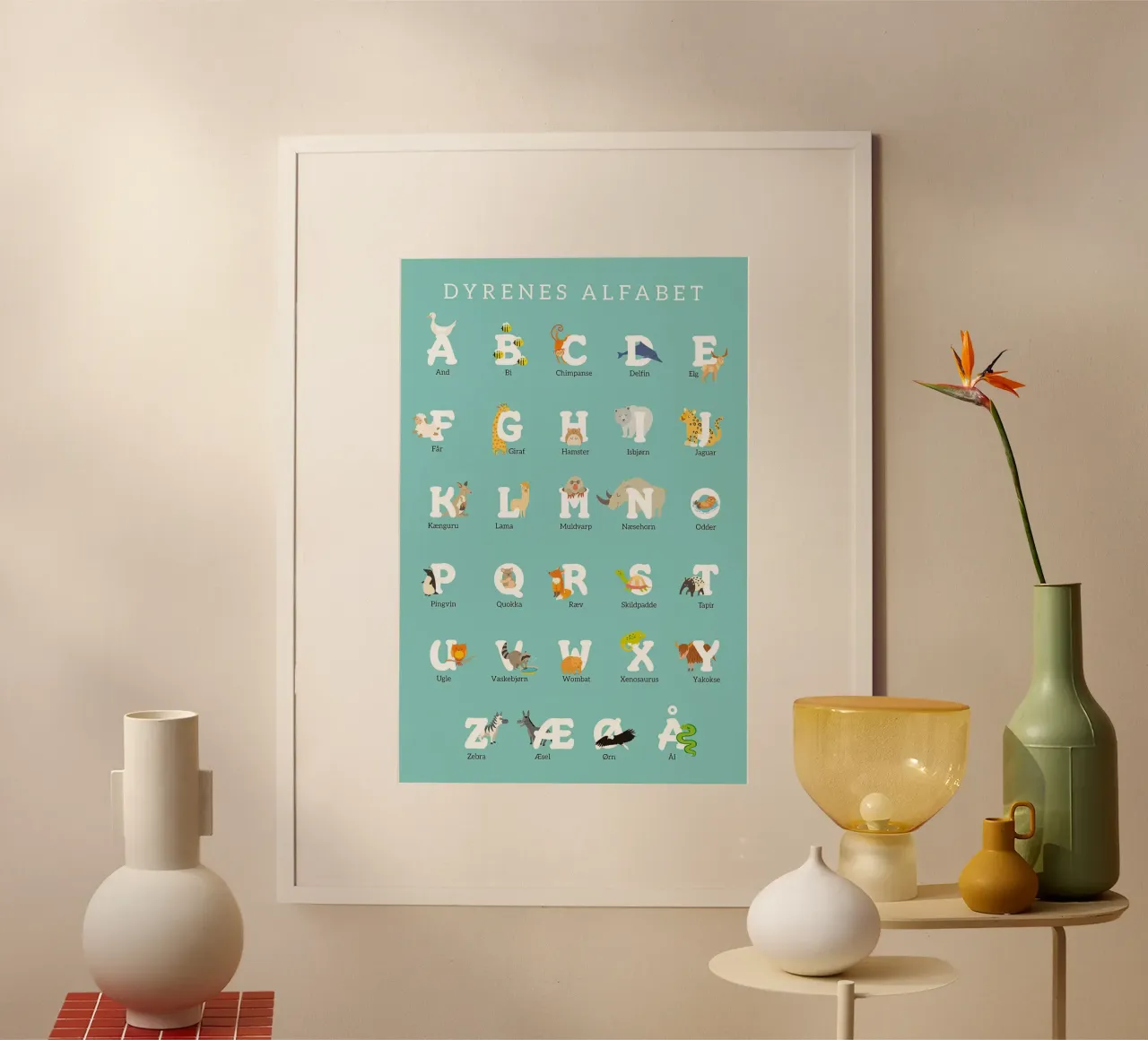 Animali Alfabeto Danese poster con telaio in plastica da MelisaArt
