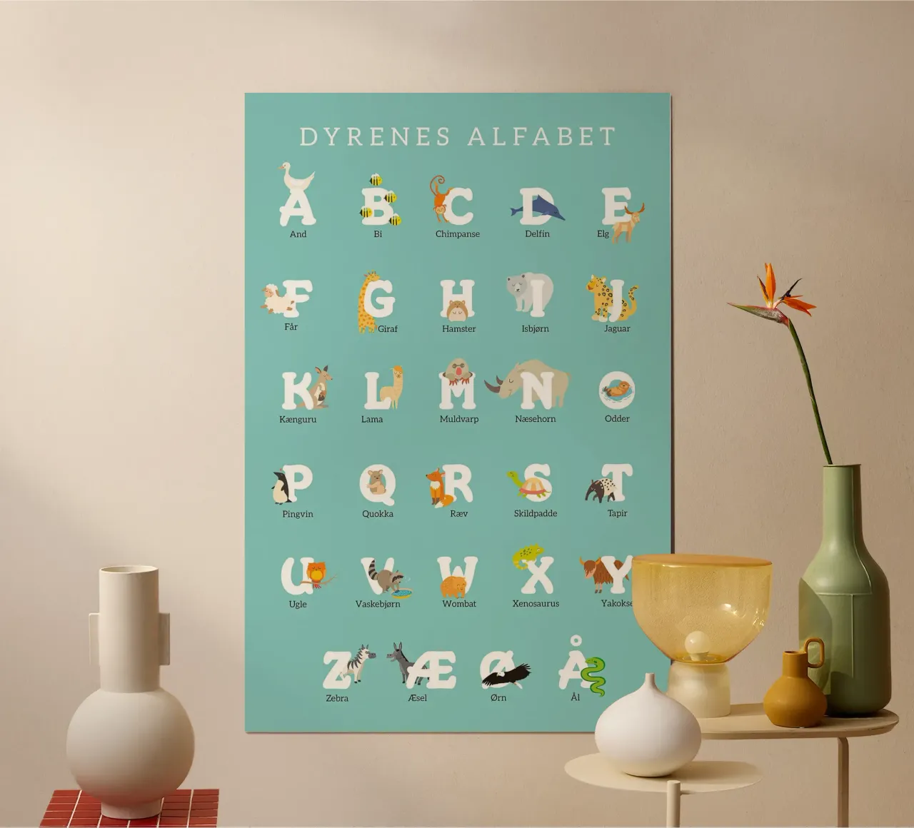 Animali Alfabeto Danese poster con telaio in plastica da MelisaArt