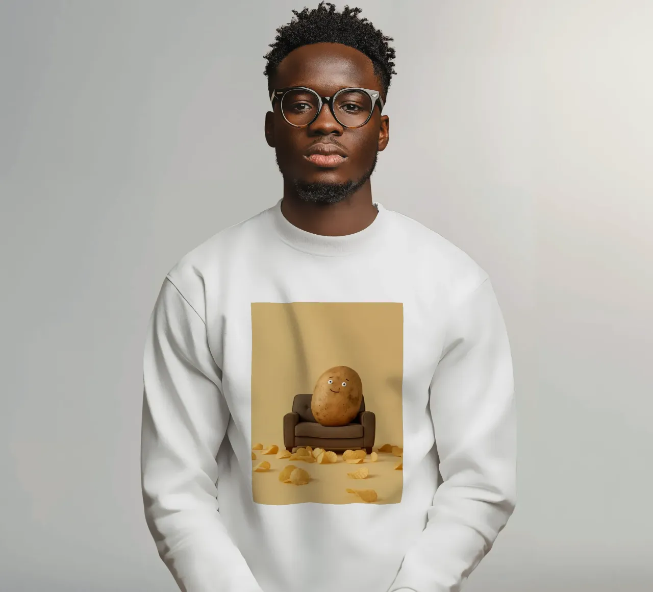 Potato Lounging on a Couch With Chips Around sweatshirt by DesignDoodle
