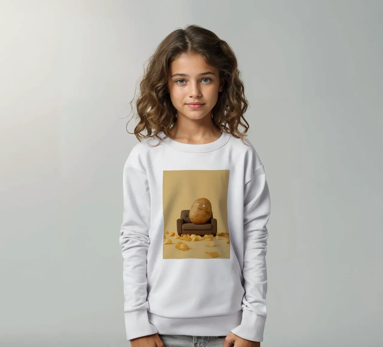 Potato Lounging on a Couch With Chips Around felpa bambino da DesignDoodle