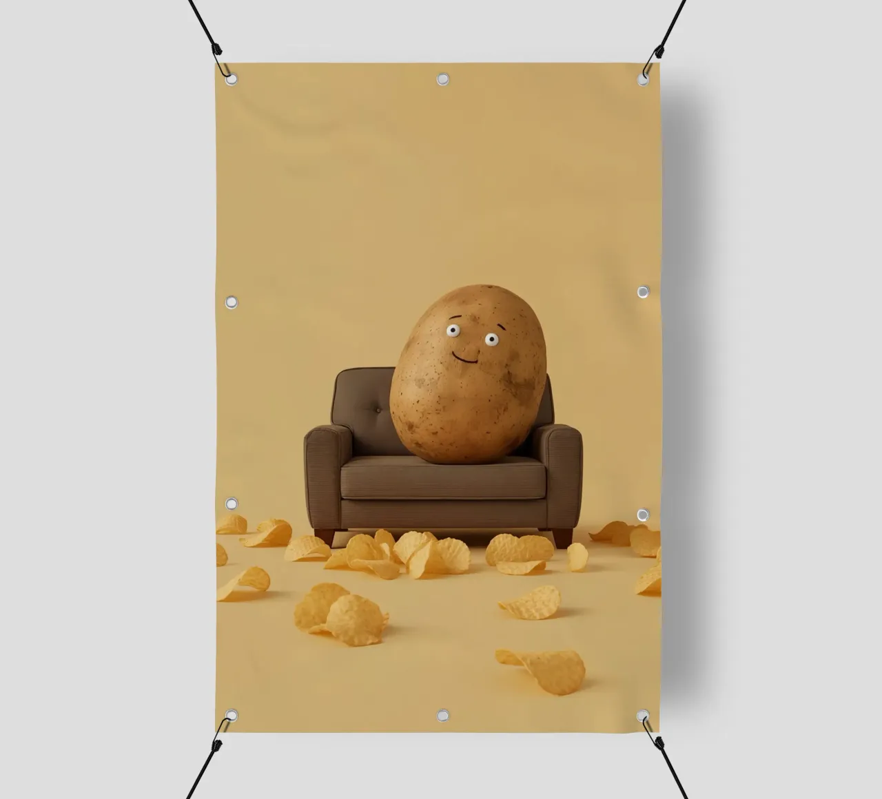 Potato Lounging on a Couch With Chips Around telo in pvc da DesignDoodle