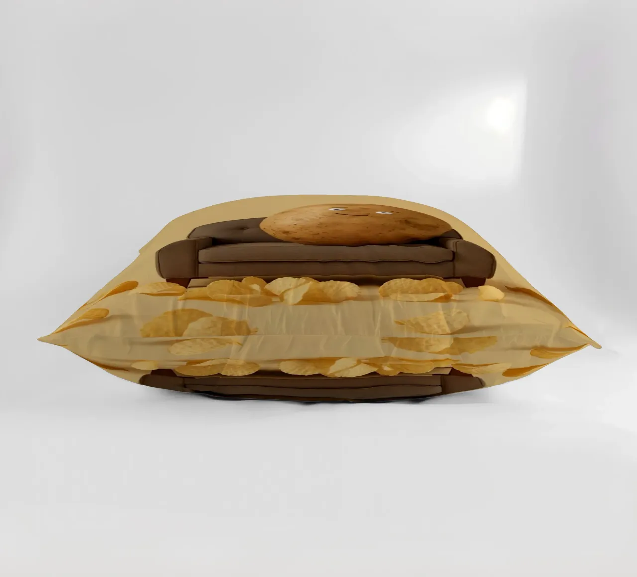Potato Lounging on a Couch With Chips Around cuscino da DesignDoodle
