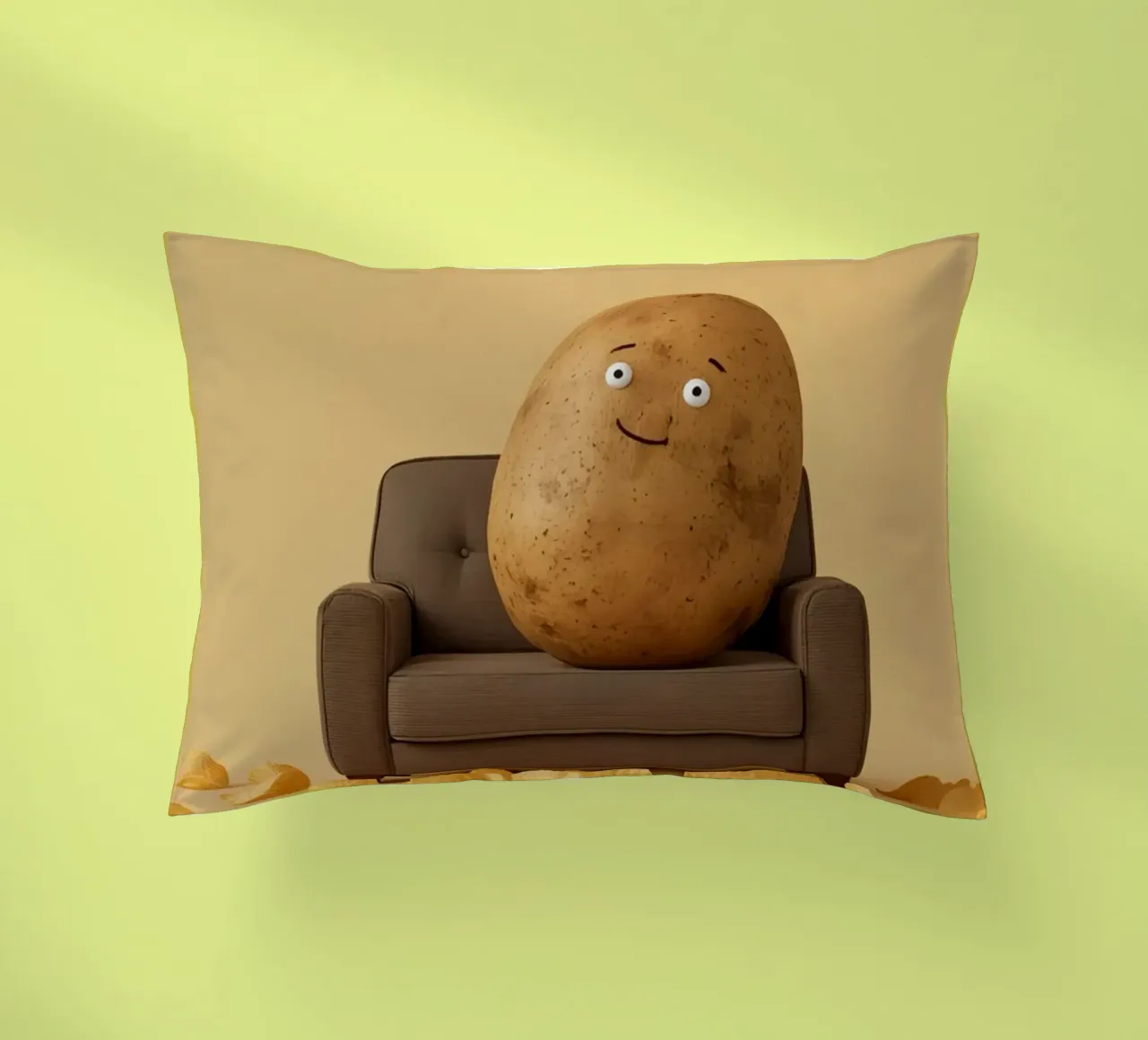 Potato Lounging on a Couch With Chips Around cuscino da DesignDoodle