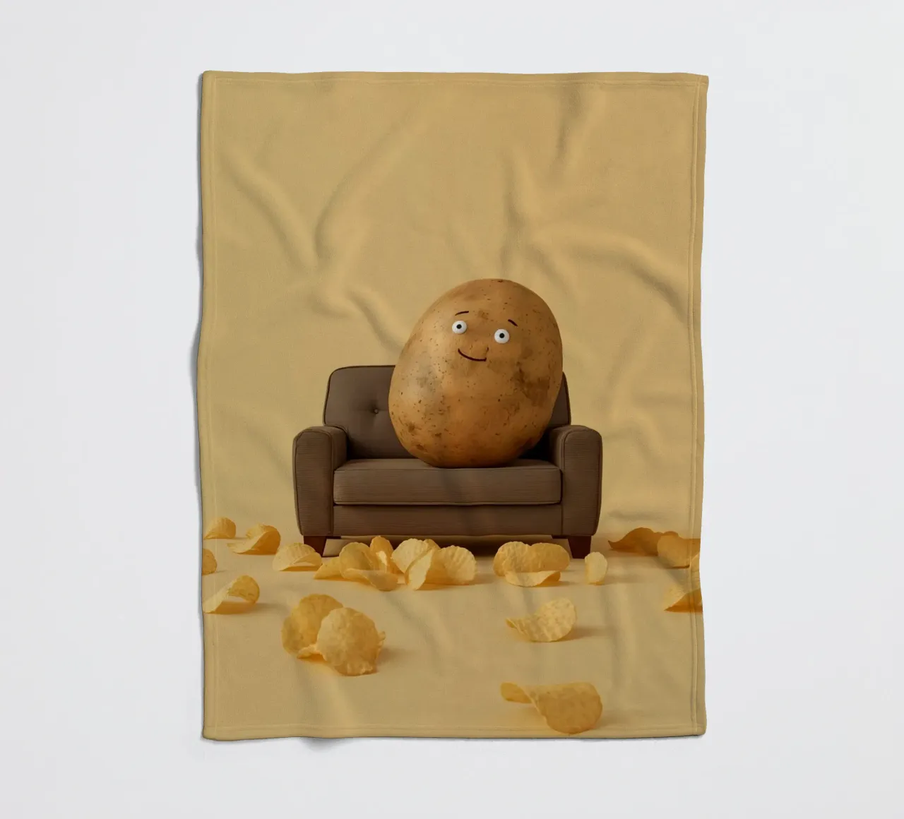 Potato Lounging on a Couch With Chips Around coperta in pile da DesignDoodle