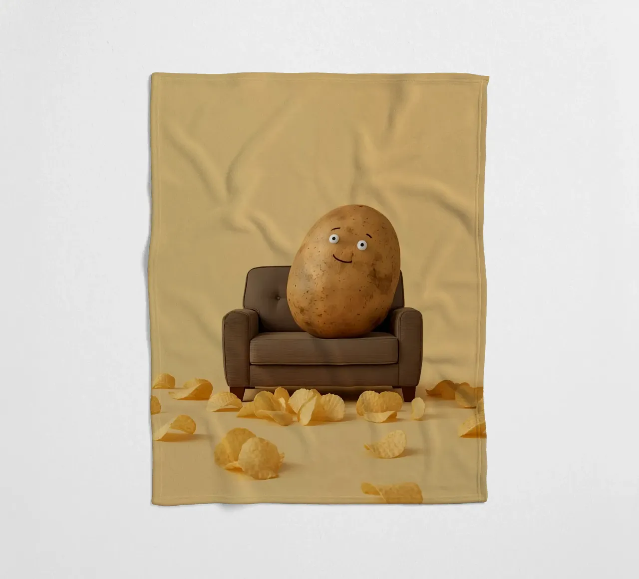Potato Lounging on a Couch With Chips Around coperta in pile da DesignDoodle