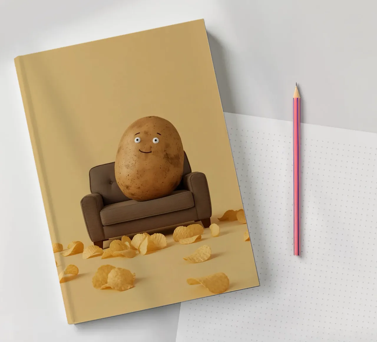 Potato Lounging on a Couch With Chips Around notebook by DesignDoodle