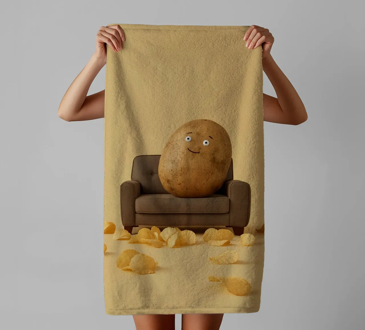 Potato Lounging on a Couch With Chips Around asciugamano da bagno da DesignDoodle